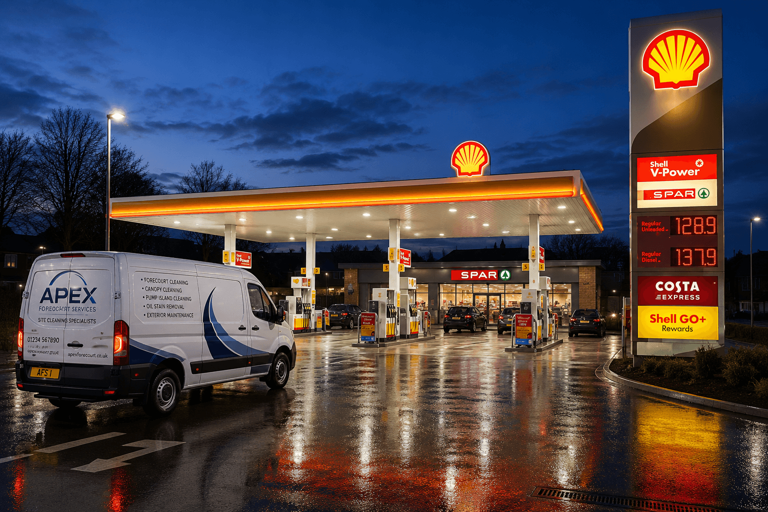 Apex Forecourt Services working at a UK petrol station